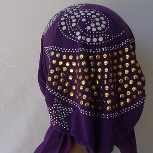 PURPLE Pre-Tied Stud Chemo Cap Slip On Bonnet Hijab Undercap #7